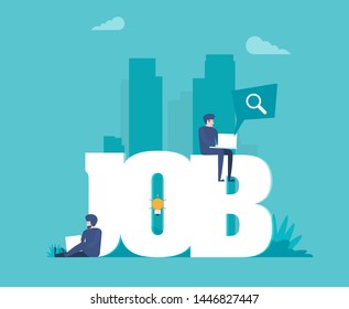 Flat vector illustration, job search, recruitment, workgroup, freelance, web graphic design
