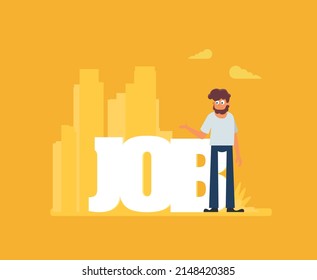 Flat vector illustration, job search, recruitment, workgroup, freelance, web graphic design