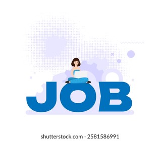 Flat vector illustration, job search, recruitment, workgroup, freelance, web graphic design