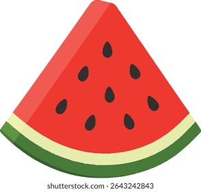 Ilustração de vetor plano de um fruto de melancia suculento. Inclui melancia inteira com casca verde e uma fatia de carne vermelha e sementes pretas. Estilo de design limpo e moderno, perfeito para o verão-o