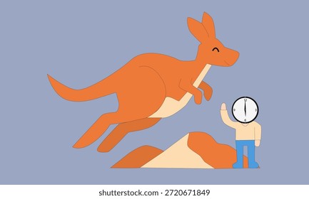 Ilustración vectorial plana de un canguro con carácter humano, apta para la educación, conceptos de vida silvestre y presentaciones.