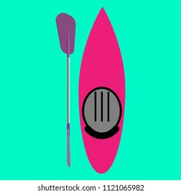 Flat vector illustration of a kayak with paddlle. Ecotourism site icon.