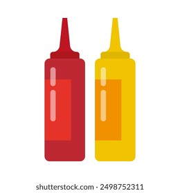 flat vector illustration of ketchup bottle and mustard isolated on white background, fast food concept