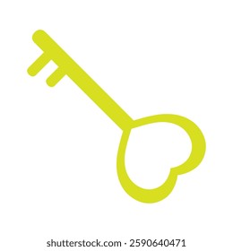 flat vector illustration of key with heart isolated on white background, valentines day key