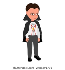 Flache Vektorillustration von Kid Boy mit einem Dracula Halloween Kostüm, Cartoon Charakter Set für Animation, verschiedene Ansichten, Posen und Gesten. Punkt 4