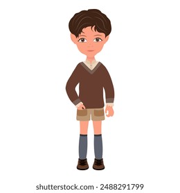 Flat Vector Illustration of Kid Boy Wearing Sweater, Cartoon Character Set For Animation, Various Views, Poses and Gestures. Item 2