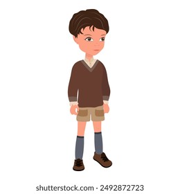 Flat Vector Illustration of Kid Boy Wearing Sweater, Cartoon Character Set For Animation, Various Views, Poses and Gestures. Item 4