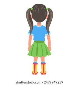 Flat Vector Illustration of Kid Girl Cartoon Character Set For Animation, Various Views, Poses and Gestures. Item 1