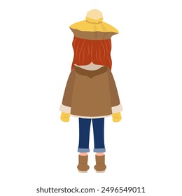 Flat Vector Illustration of Kid Girl Wearing Winter Clothes, Cartoon Character Set For Animation, Various Views, Poses and Gestures. Item 2