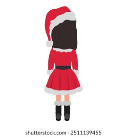 Flat Vector Illustration of Kid Girl Wearing Santa Costume, Cartoon Character Set For Animation, Various Views, Poses and Gestures. Item 1