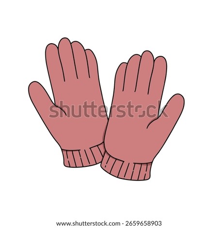 Flat Vector Illustration of Knitted Wool Gloves in Pink
