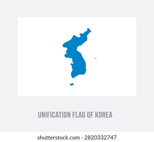 Flat vector illustration of the Korean Unification flag with blue peninsula map silhouette on white background for peace symbol design.