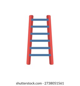 A flat vector illustration of a ladder with red uprights and blue rungs on White Background.