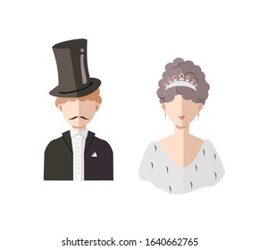 Flat vector illustration of lady and gentleman. Isolated avatar cartoon on the white background.