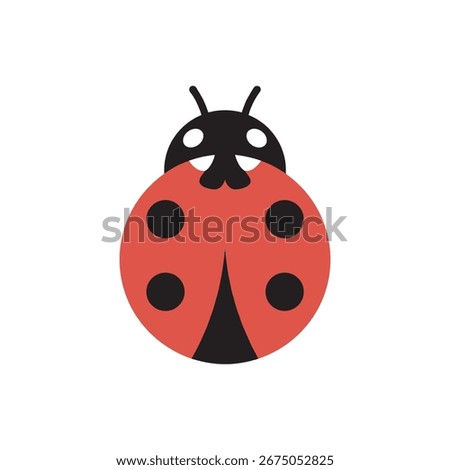Flat vector illustration of a ladybug, red body with black spots, simple minimal cartoon design, isolated, cute insect style