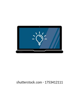 Flat vector illustration of a laptop with idea sign on the screen, business idea modern icon.