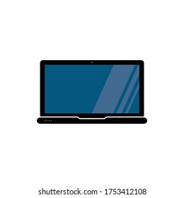 Flat vector illustration of a laptop with reflections on the screen. Laptop vector modern icon.