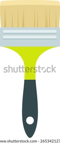 Flat vector illustration of a large paint brush with light green handle and gray metal ferrule holding natural bristles, isolated on white background