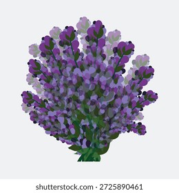 A flat vector illustration of a lavender flower bush with blooming purple blossoms. Ideal for floral designs, botanical artwork, nature themes, packaging, and decorative graphics.