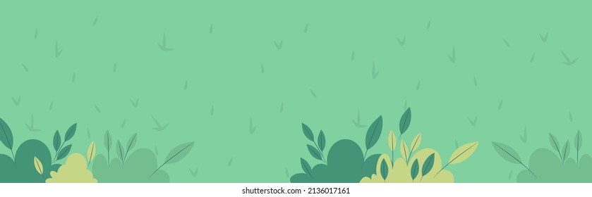 Flat vector illustration lawn grass and bushes. Summer background