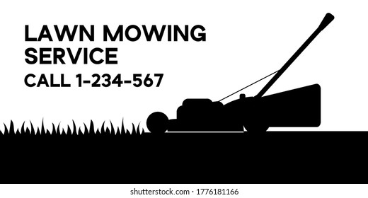 Flat vector illustration of lawn mowing service flyer. Modern lawnmower cutting green grass. Banner for landing page, web, app. Concept of gardening service