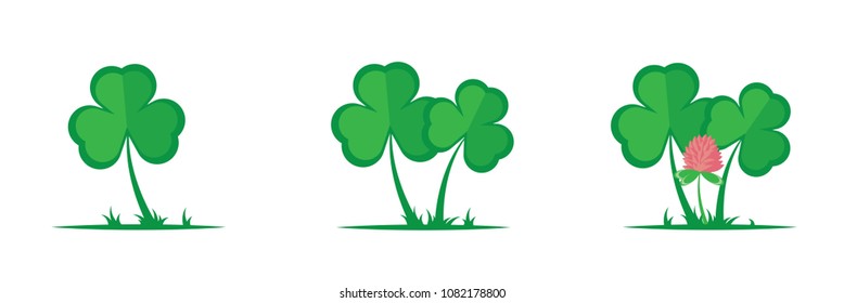 Flat Vector Illustration. Leaves and clover flower
