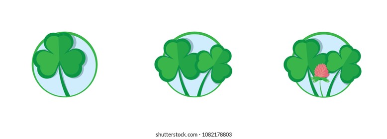 Flat Vector Illustration. Leaves and clover flower in a circle