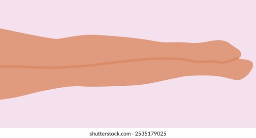 Flat vector illustration of legs lying on the floor near each other. Vector icon isolated on peaches background. Up view.