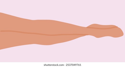 Flat vector illustration of legs lying on the floor. They are intertwined.Vector icon isolated on pink background. Up view.