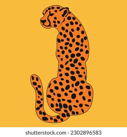 Flat vector illustration - Leopard, isolated on the yellow background