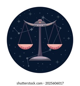 Flat vector illustration of libra zodiac sign with stars and constellation