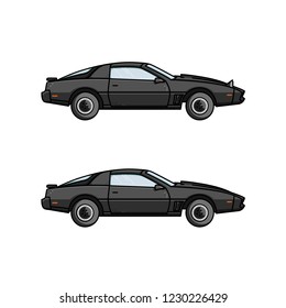 Flat Vector Illustration. Line Art gray sport retro car with retractable headlights