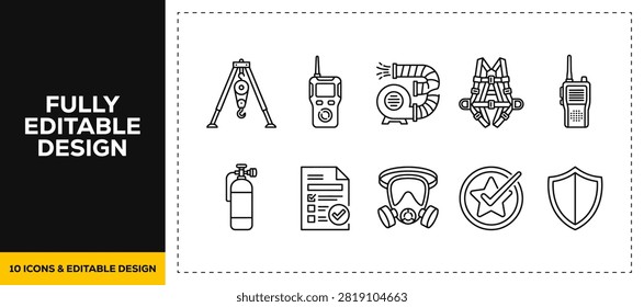 flat vector illustration line art icon bundle set design illustrating rescue survival equipment marine safety tools extreme diving masks security protection water diving UI app