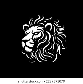 Ilustración vectorial plana del retrato de silueta de león sobre fondo negro