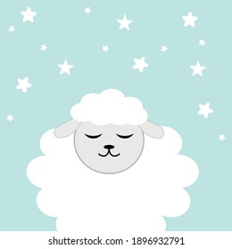 flat vector illustration of Little lamb with closed eyes. cute lamb for children's party, textiles and cards