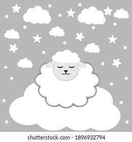 flat vector illustration of Little lamb on a cloud. cute lamb for children's party, textiles and cards