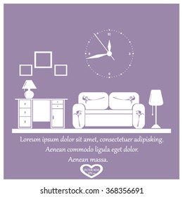 Flat vector illustration of living room with furniture.