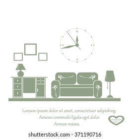 Flat vector illustration of living room with furniture.