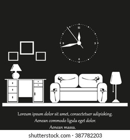 Flat vector illustration of living room with furniture.