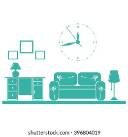 Flat vector illustration of living room with furniture.