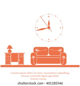 Flat vector illustration of living room with furniture. Interior of a living room. 