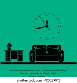 Flat vector illustration of living room with furniture. Interior of a living room. 