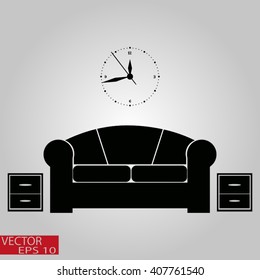 Flat vector illustration of living room with furniture. Interior of a living room. 