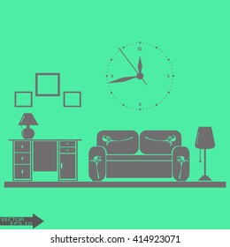 Flat vector illustration of living room with furniture. Interior of a living room.