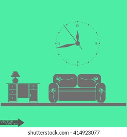 Flat vector illustration of living room with furniture. Interior of a living room. 