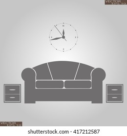 Flat vector illustration of living room with furniture. Interior of a living room. 