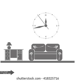 Flat vector illustration of living room with furniture. Interior of a living room.