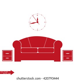 Flat vector illustration of living room with furniture. Interior of a living room.
