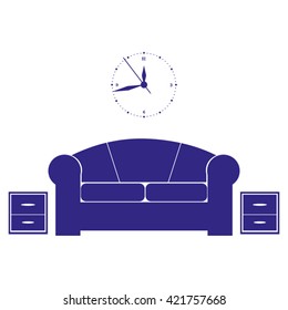 Flat vector illustration of living room with furniture. Interior of a living room.