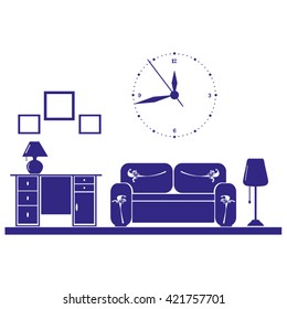 Flat vector illustration of living room with furniture. Interior of a living room.